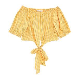 Zara Yellow Gingham Crop Top Tie Bardot Blouse 2 4